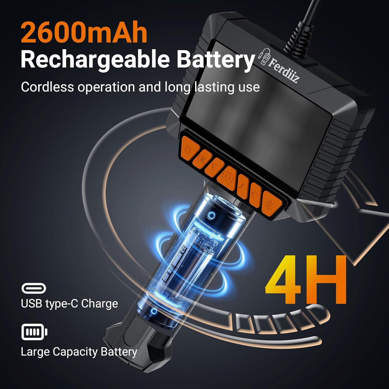 Промисловий ендоскоп Ferdiiz 4.3 IPS екран 1920P HD IP67 камера 8 LED діагностика