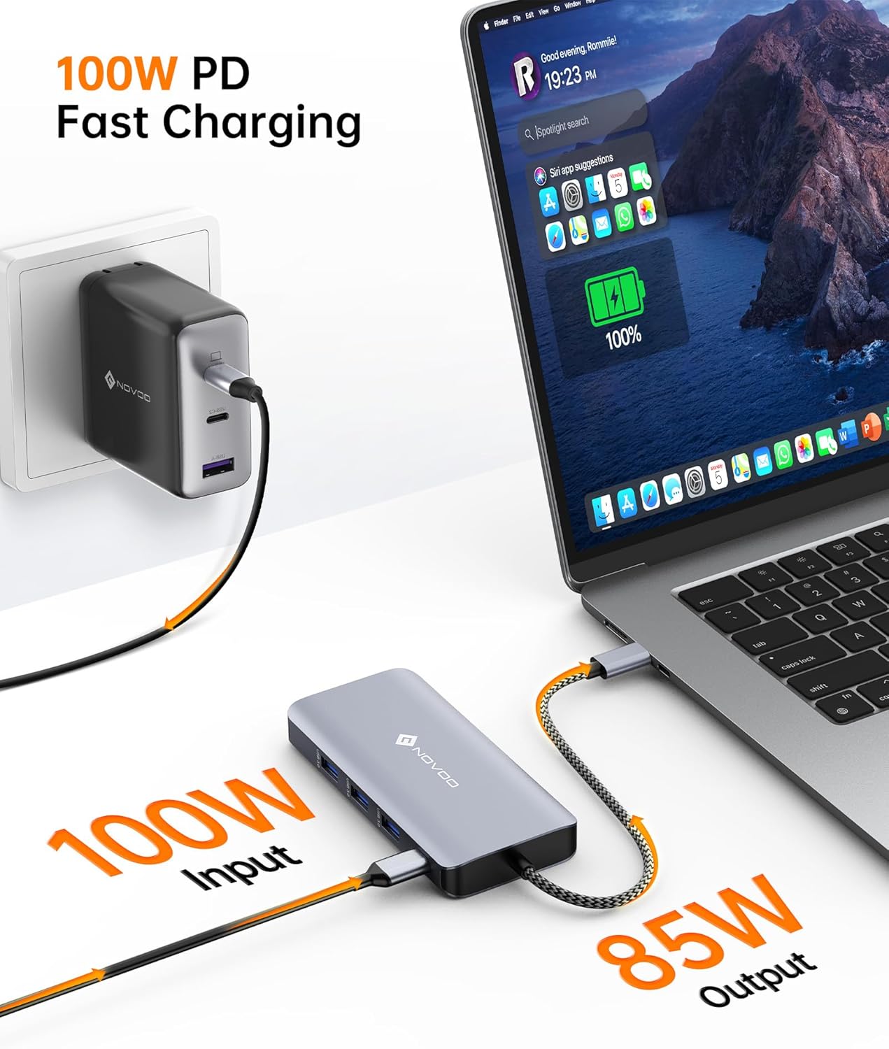 USB C док станція NOVOO RM11 Pro 11 в 1 4K HDMI 8K DP 100W PD RJ45 хаб адаптер